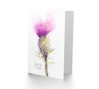 Wee Blue Coo Scottish Thistle Flower Head Watercolour Scotland Greetings Card