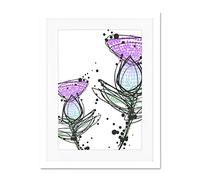 Wee Blue Coo Scottish Thistle Head Flowers Ink Drip Design Large Art Print Poster Wall Decor 18x24 inch Supplied Ready To Hang With Included Mount Brackets