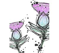 Wee Blue Coo Scottish Thistle Head Flowers Ink Drip Design Scotland Art Print