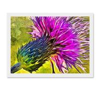 Wee Blue Coo Scottish Thistle Purple Flower Vibrant Artwork Framed Wall Art Print A4