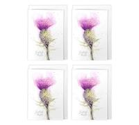 Wee Blue Coo Scottish Thistle Watercolour Art Cards Multipack of 4 Botanical Greeting Cards For Any Occasion, Blank Inside For Your Message, A6 Size 10 x 15 cms