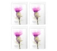 Wee Blue Coo Scottish Thistle Watercolour Botanical Pack of 4 Greeting Cards in Purple | Size: 4 Pack Wee Blue Coo Purple 4 Pack