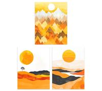 Wee Blue Coo Set of 3 Prints Bold Orange Sunset Landscape Mountains Wall Art | Size: A4 Wee Blue Coo Orange A4