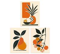 Wee Blue Coo Set of 3 Prints Summer Fruit Boho Mid Century Orange Kitchen Poster Wall Art A4