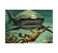 Wee Blue Coo Shark Attack Octopus Diver Spear Adventure Picture Wall Art Print