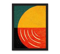 Wee Blue Coo Simple Bold Abstract Modern Painting Teal Mustard Coral Black Artwork Framed Wall Art Print 18X24 Inch