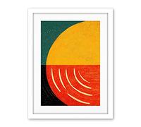 Wee Blue Coo Simple Bold Abstract Modern Painting Teal Mustard Coral Black Artwork Framed Wall Art Print 18X24 Inch