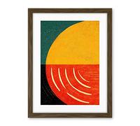 Wee Blue Coo Simple Bold Abstract Modern Painting Teal Mustard Coral Black Artwork Framed Wall Art Print 18X24 Inch