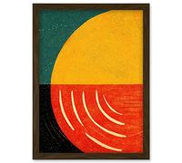 Simple Bold Abstract Modern Painting Teal Mustard Coral Black Artwork Framed Wall Art Print A4 Artery8 Brown One Size