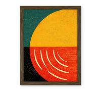 Wee Blue Coo Simple Bold Abstract Modern Painting Teal Mustard Coral Black Artwork Framed Wall Art Print 18X24 Inch