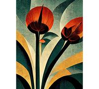 Wee Blue Coo Single Art Deco Flower Painting Coral Navy Green Beige Unframed Wall Art Print Poster Home Decor Premium