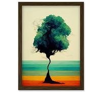 Single Lone Abstract Tree Colourful Bold Rainbow Striped Landscape Watercolour Illustration Artwork Framed Wall Art Print A4 Artery8 Brown One Size