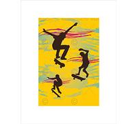 Wee Blue Coo SKATE BOARDING RETRO YELLOW BLACK FRAME FRAMED ART PRINT PICTURE MOUNT B12X9038
