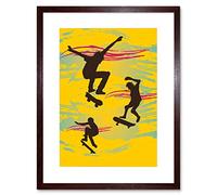 Wee Blue Coo SKATE BOARDING RETRO YELLOW BLACK FRAME FRAMED ART PRINT PICTURE MOUNT B12X9038