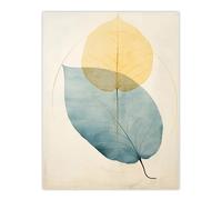 Wee Blue Coo Skeleton Leaves Blue II Leaf Veins Structure Pastel Colour Azure and Yellow Watercolour Painting Extra Large XL Wall Art Poster Print