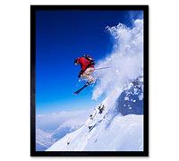 Wee Blue Coo Skier Ski Jumping Snow Sport Sky Art Print Framed Poster Wall Decor 12X16 Inch