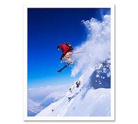 Wee Blue Coo Skier Ski Jumping Snow Sport Sky Art Print Framed Poster Wall Decor 12X16 Inch