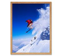 Wee Blue Coo Skier Ski Jumping Snow Sport Sky Art Print Framed Poster Wall Decor 12X16 Inch