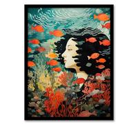 Wee Blue Coo Sleeping With Fishes Underwater Dream Artwork Framed Wall Art Print 18X24 Inch