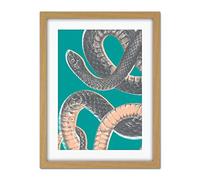 Wee Blue Coo Snake Illustration Modern Biodiversity Artwork Framed Wall Art Print 18X24 Inch