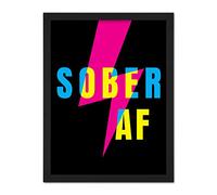 Wee Blue Coo Sober AF Lightning Bolt Typography Artwork Framed Wall Art Print 18X24 Inch