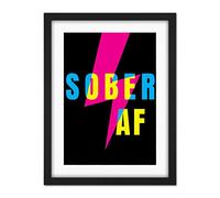 Wee Blue Coo Sober Af Lightning Bolt Typography Artwork Framed Wall Art Print 18X24 Inch