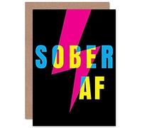 Wee Blue Coo Sober AF Lightning Bolt Typography Sealed Greeting Card Plus Envelope Blank inside