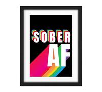 Wee Blue Coo Sober Af Rainbow Typography Black Artwork Framed Wall Art Print 18X24 Inch