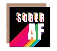 Wee Blue Coo Sober AF Rainbow Typography Black Sealed Greeting Card Plus Envelope Blank inside
