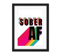Wee Blue Coo Sober Af Rainbow Typography White Artwork Framed Wall Art Print 18X24 Inch