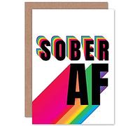 Wee Blue Coo Sober AF Rainbow Typography White Sealed Greeting Card Plus Envelope Blank inside