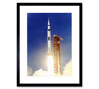 Wee Blue Coo Space Apollo 11 Launch Saturn V Rocket Blast Thrust Flame Cool Framed Wall Art Print