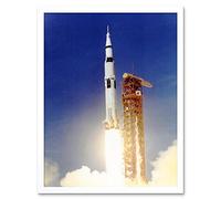 Wall Art Print Apollo 11 Moon Launch Saturn V Rocket Blast Thrust Nasa Kennedy Space Center USA Photograph Art Framed Artery8 White W12 inch x H16 inch