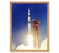 Wee Blue Coo Space Apollo 11 Launch Saturn V Rocket Blast Thrust Flame USA Art Print Framed Poster Wall Decor 12X16 Inch