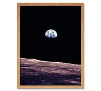 Wee Blue Coo Space Photo Planet Earth Lunar Surface Moon Landscape USA Art Print Framed Poster Wall Decor 12X16 Inch