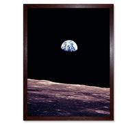 Wee Blue Coo Space Photo Planet Earth Lunar Surface Moon Landscape USA Art Print Framed Poster Wall Decor 12X16 Inch