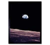 Wee Blue Coo Space Photo Planet Earth Lunar Surface Moon Landscape USA Art Print Framed Poster Wall Decor 12X16 Inch