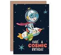 Wee Blue Coo Space Rocket Astronaut Birthday Cosmic Greetings Card