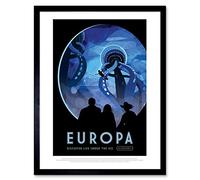 Wee Blue Coo Space Tourism Science Travel Europa Ice Moon Jupiter Art Print Framed Poster Wall Decor 12X16 Inch