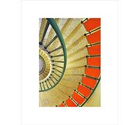 Wee Blue Coo SPIRAL STAIRCASE GREEN ORANGE BLACK FRAME FRAMED ART PRINT PICTURE B12X9217