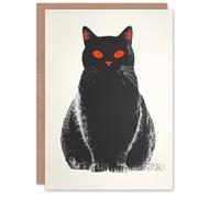 Wee Blue Coo Spooky Creepy Black Cat Red Eye Trick or Treat Haunted Scary Halloween Card Blank For All