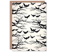 Wee Blue Coo Spooky Vampire Bats Black White Trick or Treat Scary Halloween Card Wee Blue Coo White