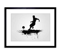 Wee Blue Coo SPORT FOOTBALL SOCCER SILHOUETTE SPLASH BLACK FRAMED PRINT F97X6418