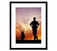 Wee Blue Coo Sport Mock Photo Golf Golfer Silhouette Sunset Framed Wall Art Print