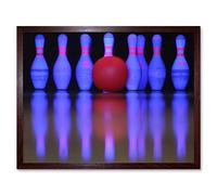 Wee Blue Coo Sport Ten Pin Bowling Neon Skittles Ball Art Print Framed Poster Wall Decor 12X16 Inch