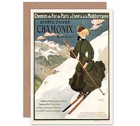 Wee Blue Coo SPORT TRAVEL WINTER SNOW SKIING CHAMONIX FRANCE AD GREETINGS CARD