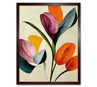 Wall Art Print Spring Flowers Floral Bouquet Bold Abstract Boho Coral Mustard Art Framed Artery8 Brown W12 inch x H16 inch