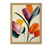 Wee Blue Coo Spring Flowers Floral Bouquet Bold Abstract Boho Coral Mustard Artwork Framed Wall Art Print 18X24 Inch