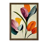 Wee Blue Coo Spring Flowers Floral Bouquet Bold Abstract Boho Coral Mustard Artwork Framed Wall Art Print 18X24 Inch