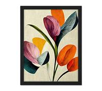 Wee Blue Coo Spring Flowers Floral Bouquet Bold Abstract Boho Coral Mustard Artwork Framed Wall Art Print 18X24 Inch